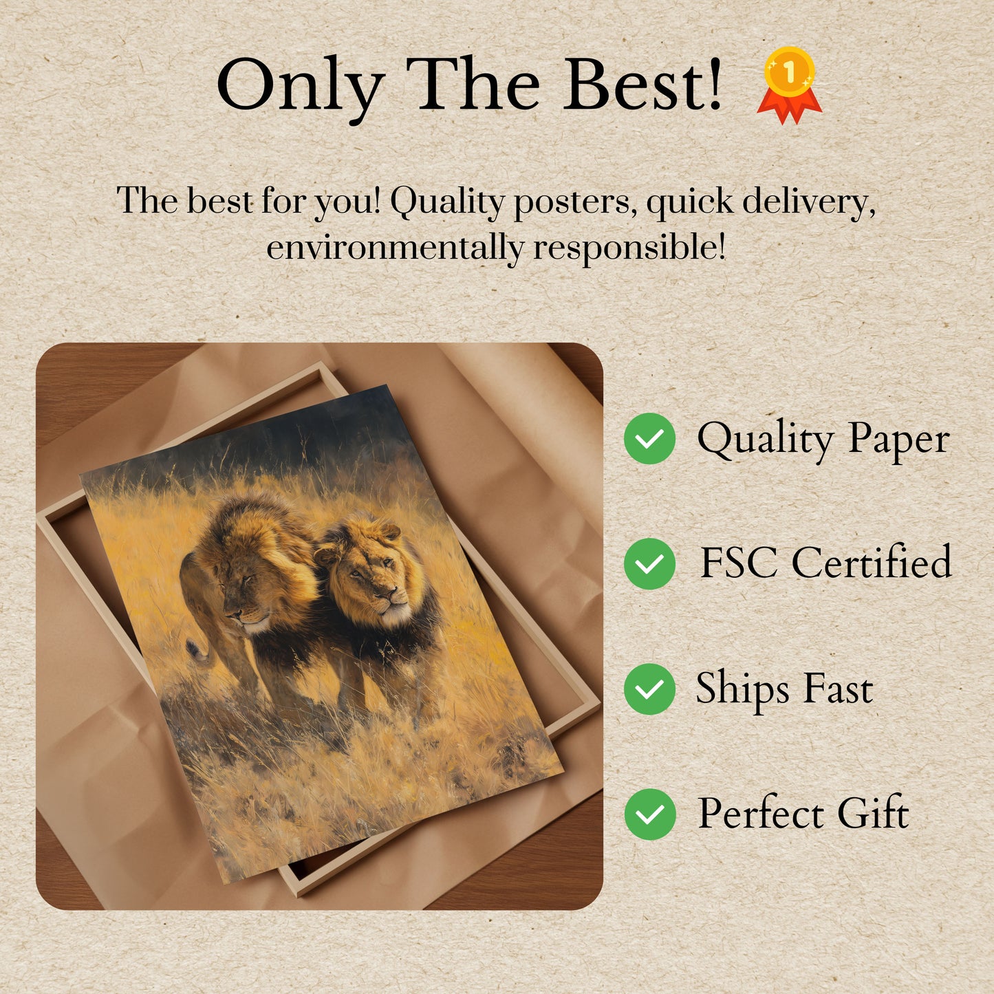 Lion Pair in Golden Grassland Poster