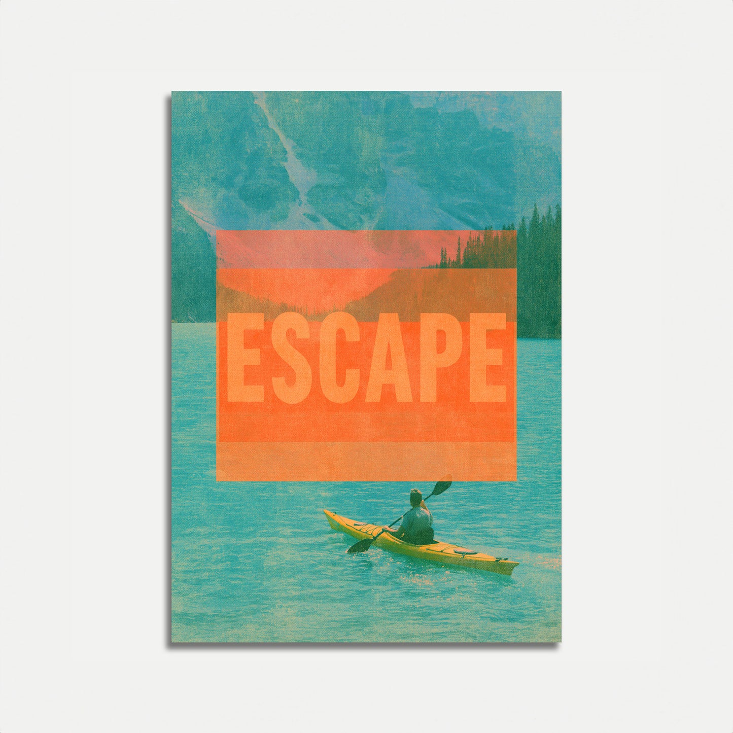 Fuga in Kayak al Lago di Montagna Poster