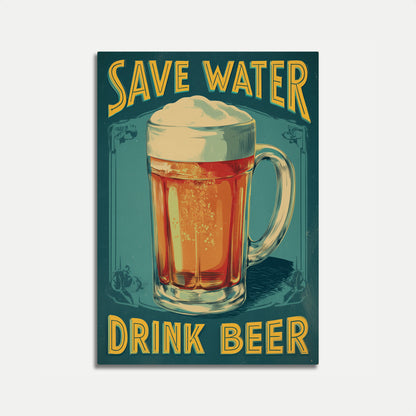Save Water Drink Beer Vintage Poster