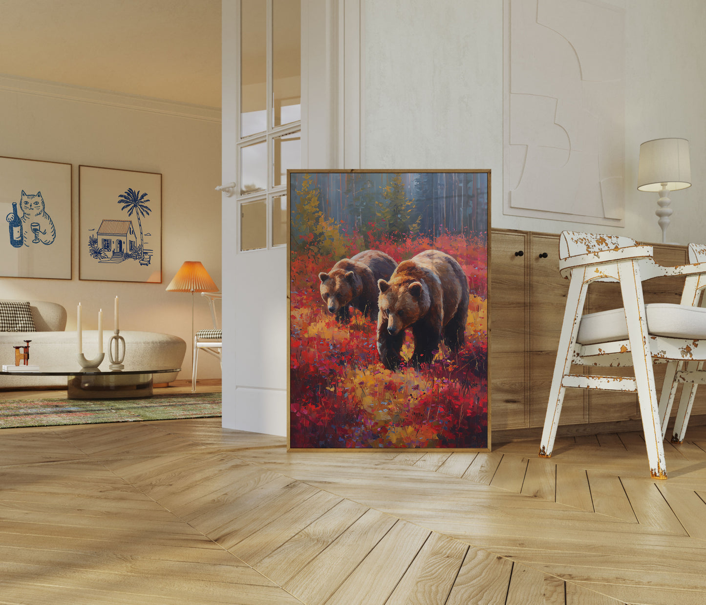 Affiche Ours dans une Prairie de Fleurs Sauvages