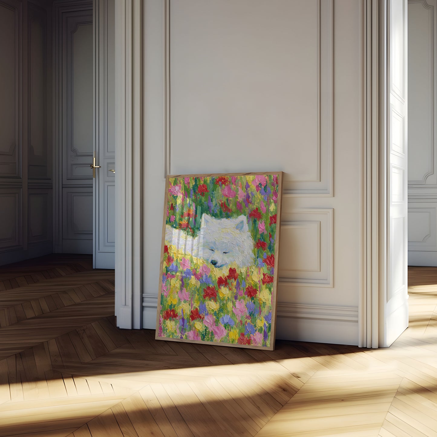 White Bear in Flower Garden Poster