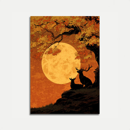 Deer Under Harvest Moon Poster