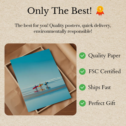 Plakat Surferów Wchodzących do Oceanu