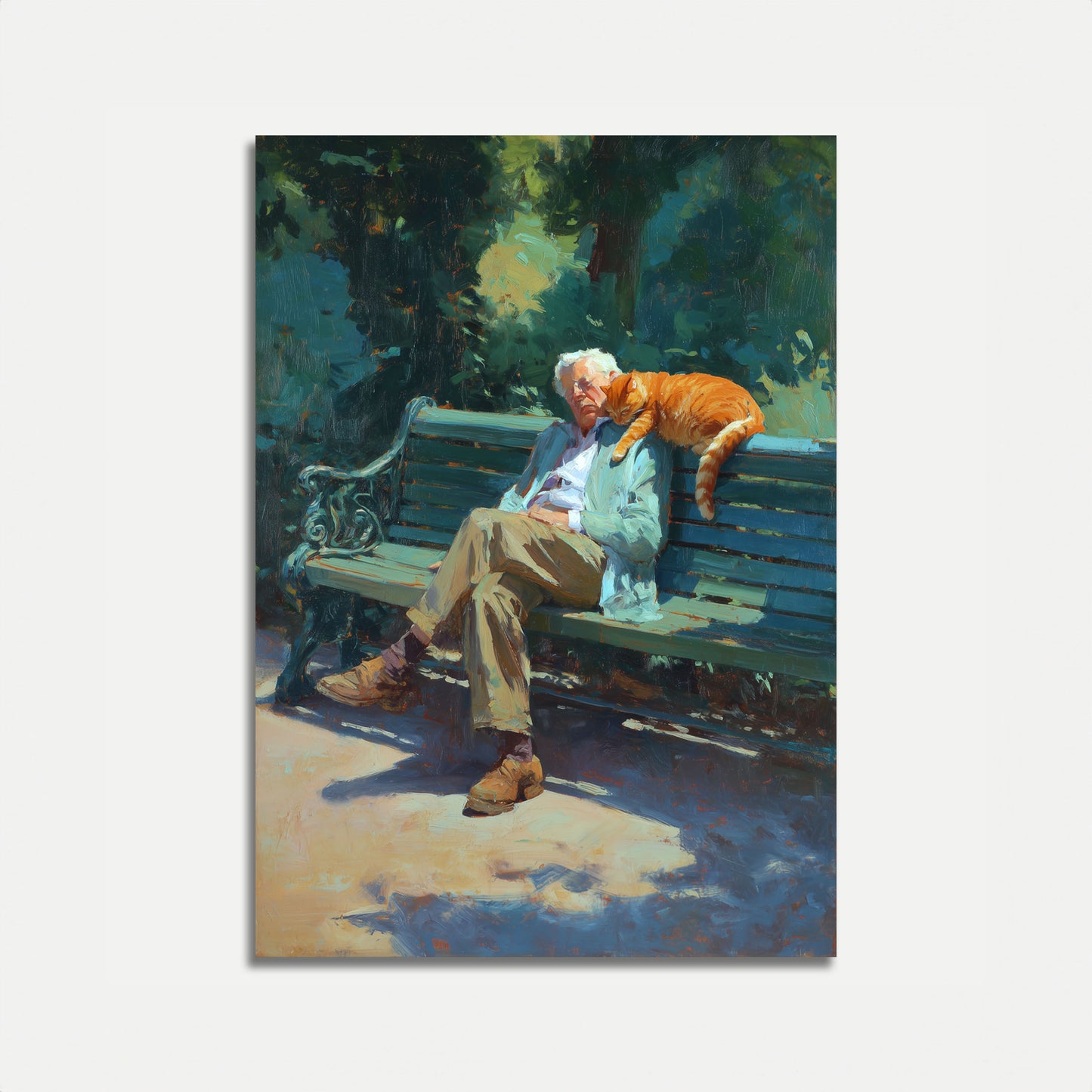 Póster de Anciano con Gato Naranja