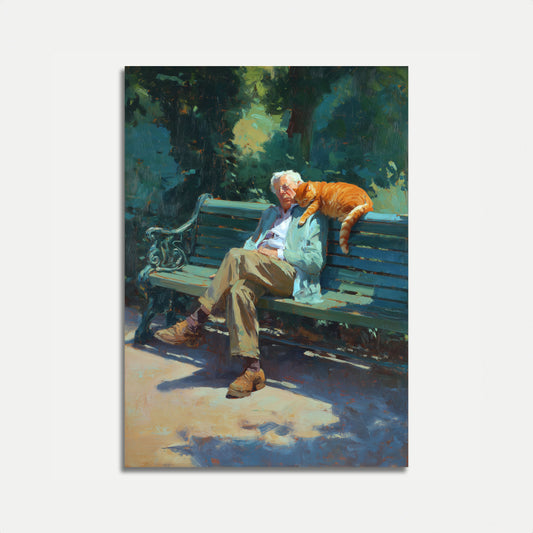 Elderly Man with Orange Cat Poster