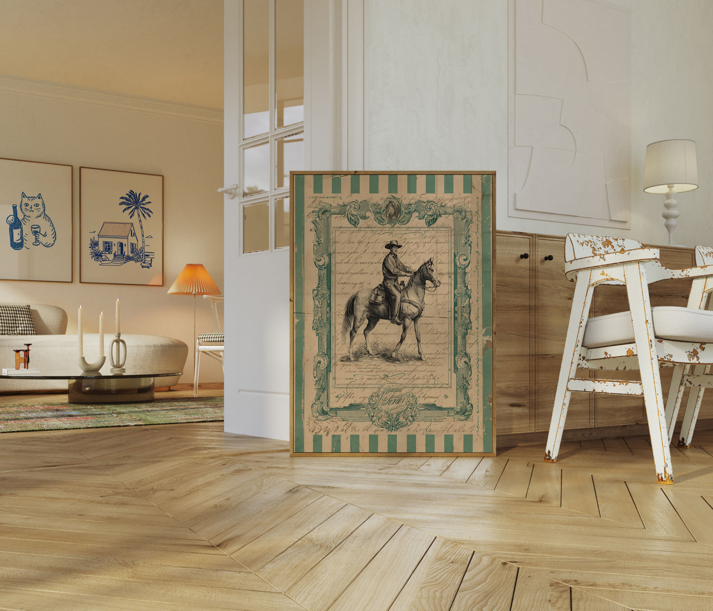 Vintage Cowboy Ridande till häst Poster