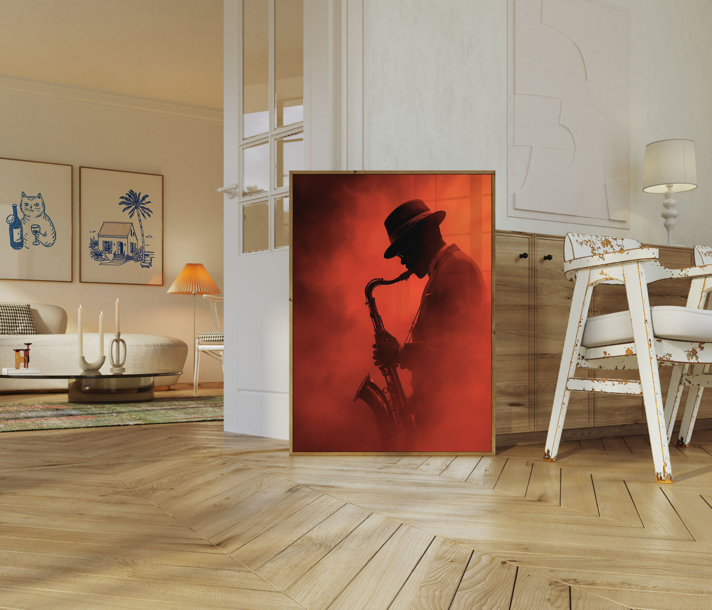 Crimson Jazz Saxophone Poster