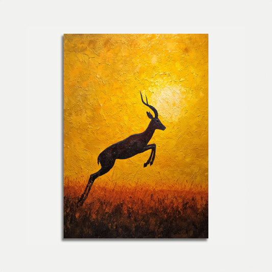 Springende Antilope bei Sonnenuntergang Poster