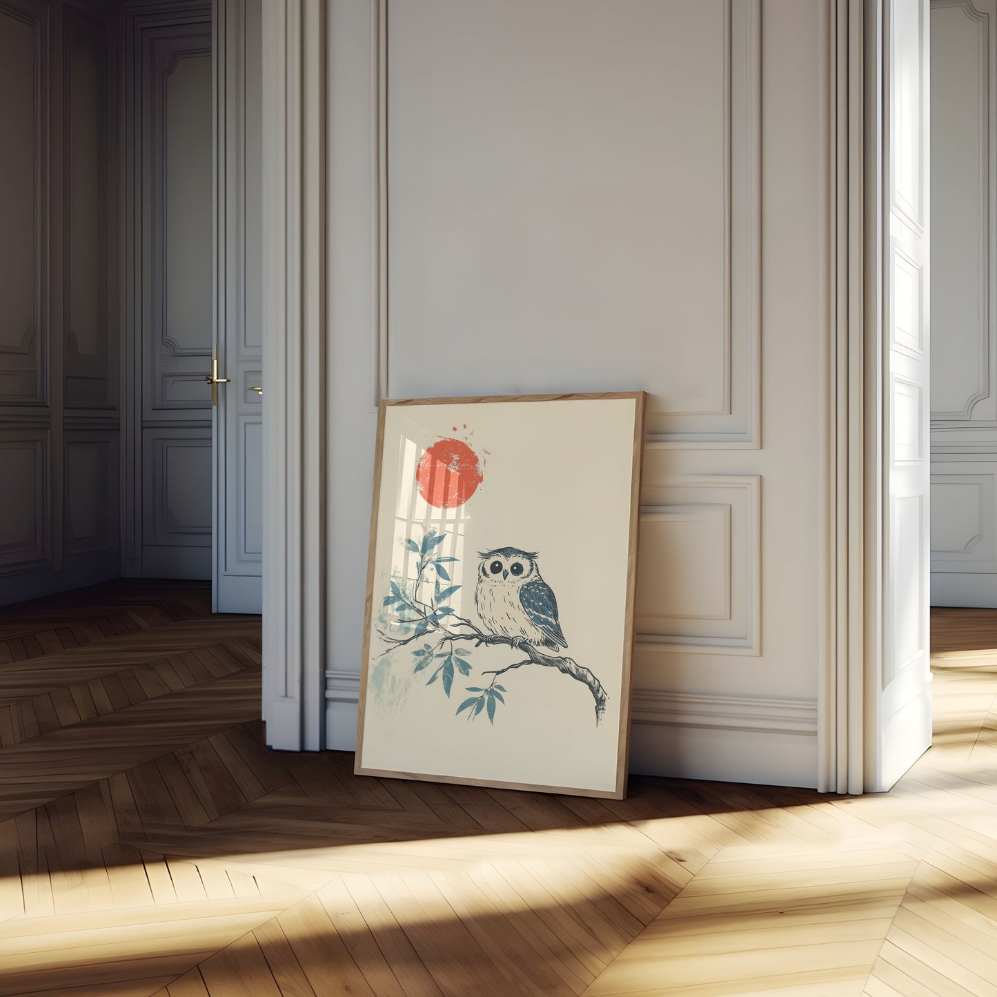 Wise Owl Under Red Sun Poster