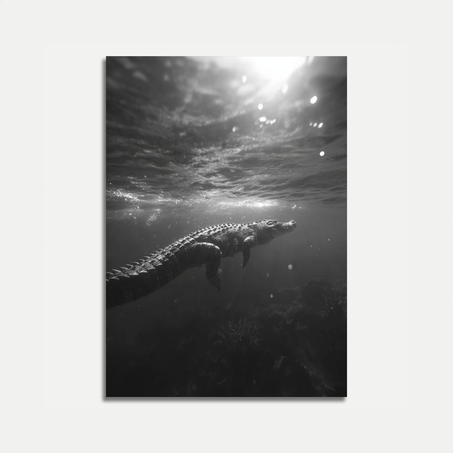 Póster en escala de grises de un depredador submarino