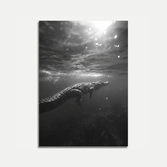 Póster en escala de grises de un depredador submarino