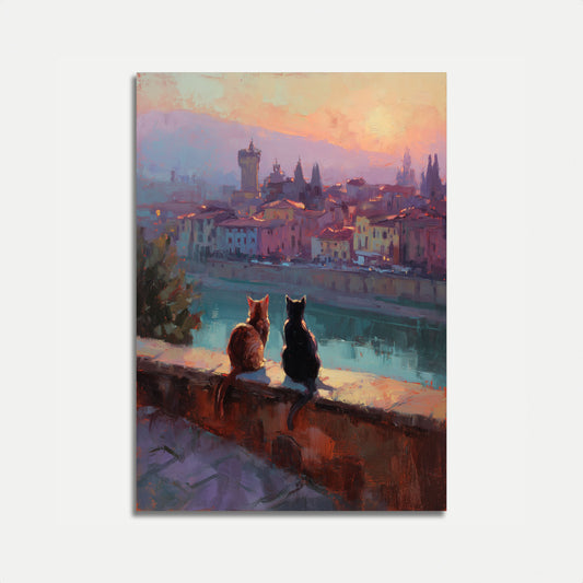 Poster di Gatti che Osservano il Tramonto Medievale