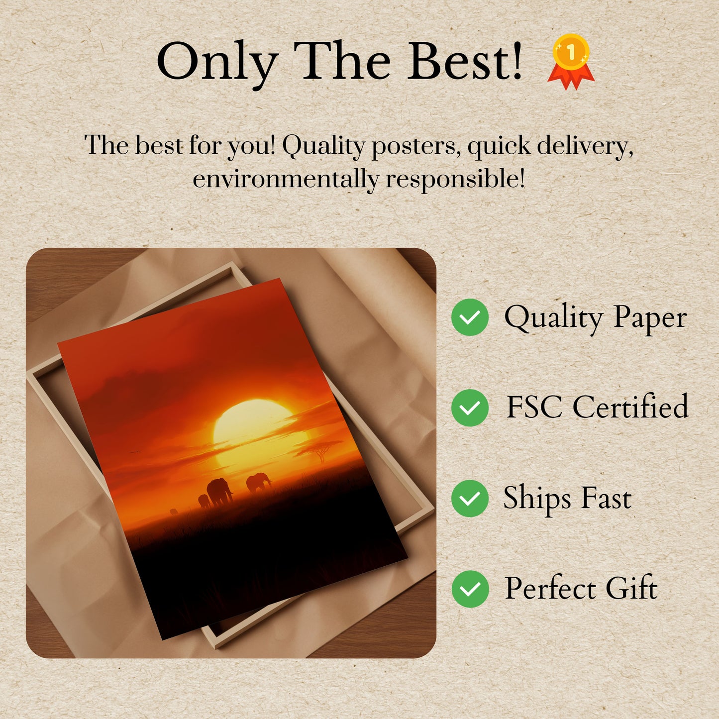 African Elephants Sunset Poster