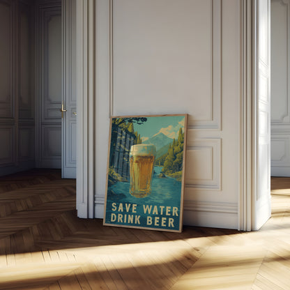 Save Water Drink Beer Vintage Poster