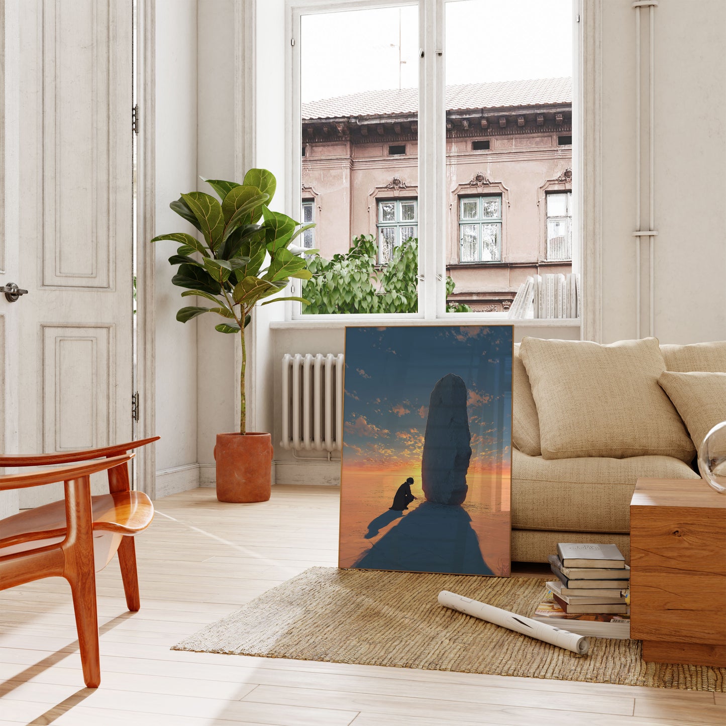 Solitary Stone Sunset Poster