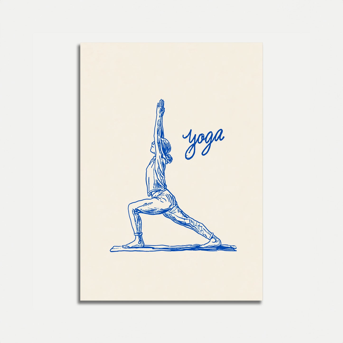 Affiche minimaliste bleue de posture de yoga
