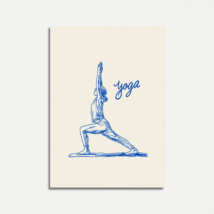 Affiche minimaliste bleue de posture de yoga
