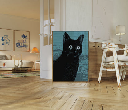 Schwarze Katze mit leuchtenden Augen Poster