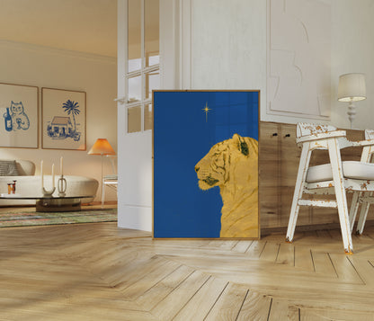 Golden Lion Looking Up Poster