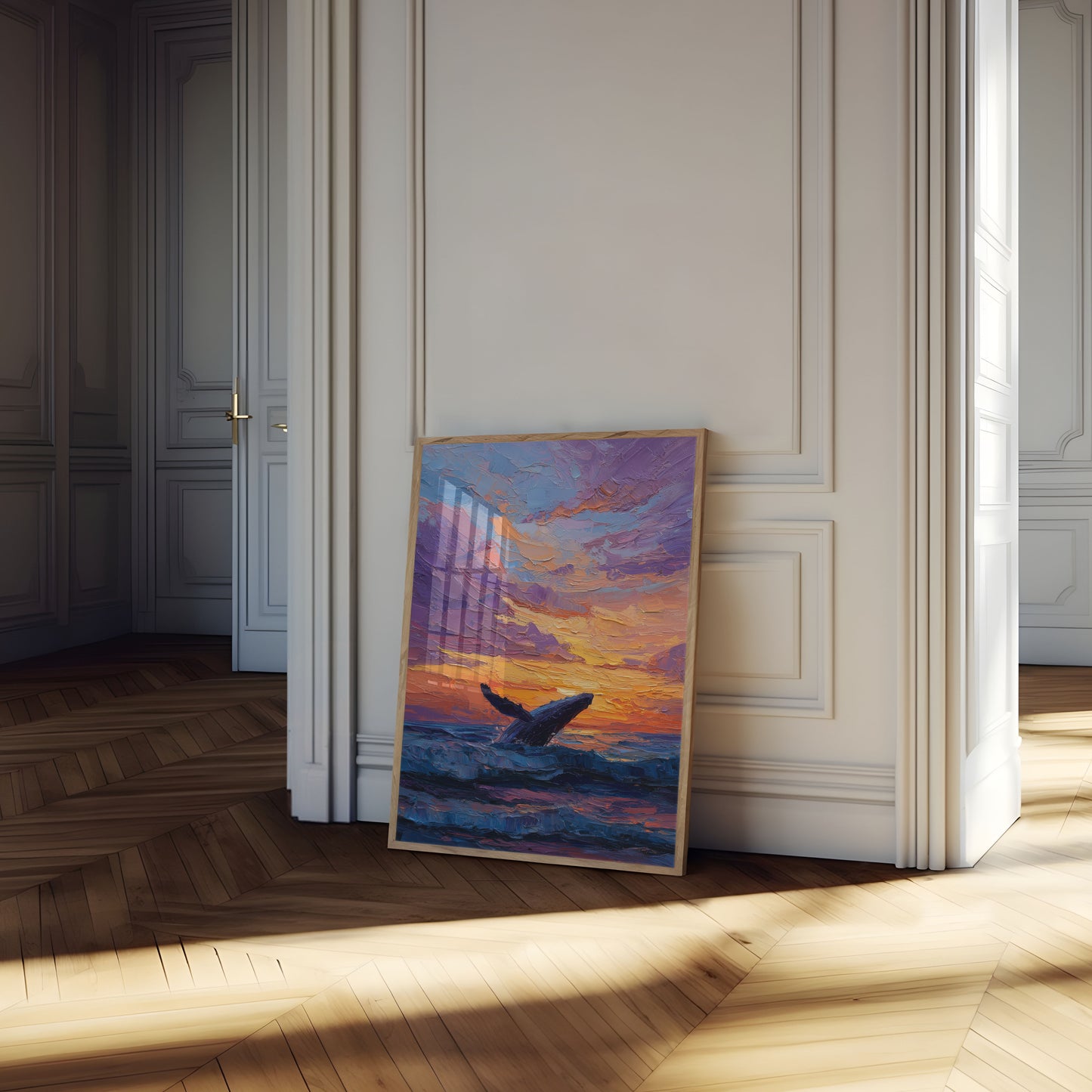Affiche de Baleine en Saut au Coucher de Soleil