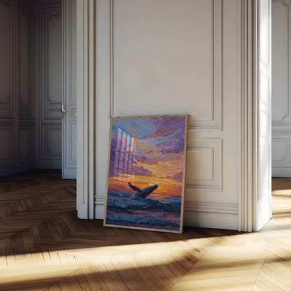 Affiche de Baleine en Saut au Coucher de Soleil