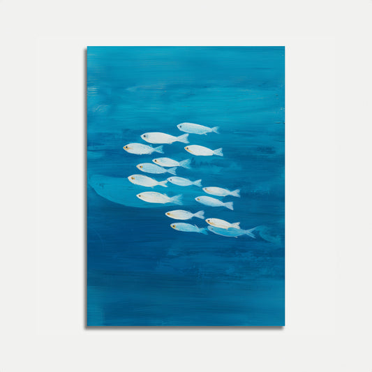 Stříbrný plakát s rybami ve škole