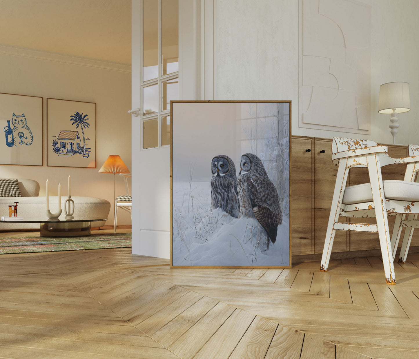 Affiche Chouettes Lapones dans la Neige