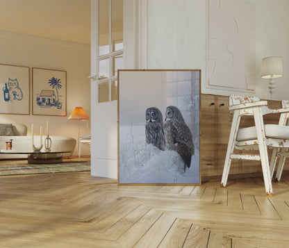 Affiche Chouettes Lapones dans la Neige