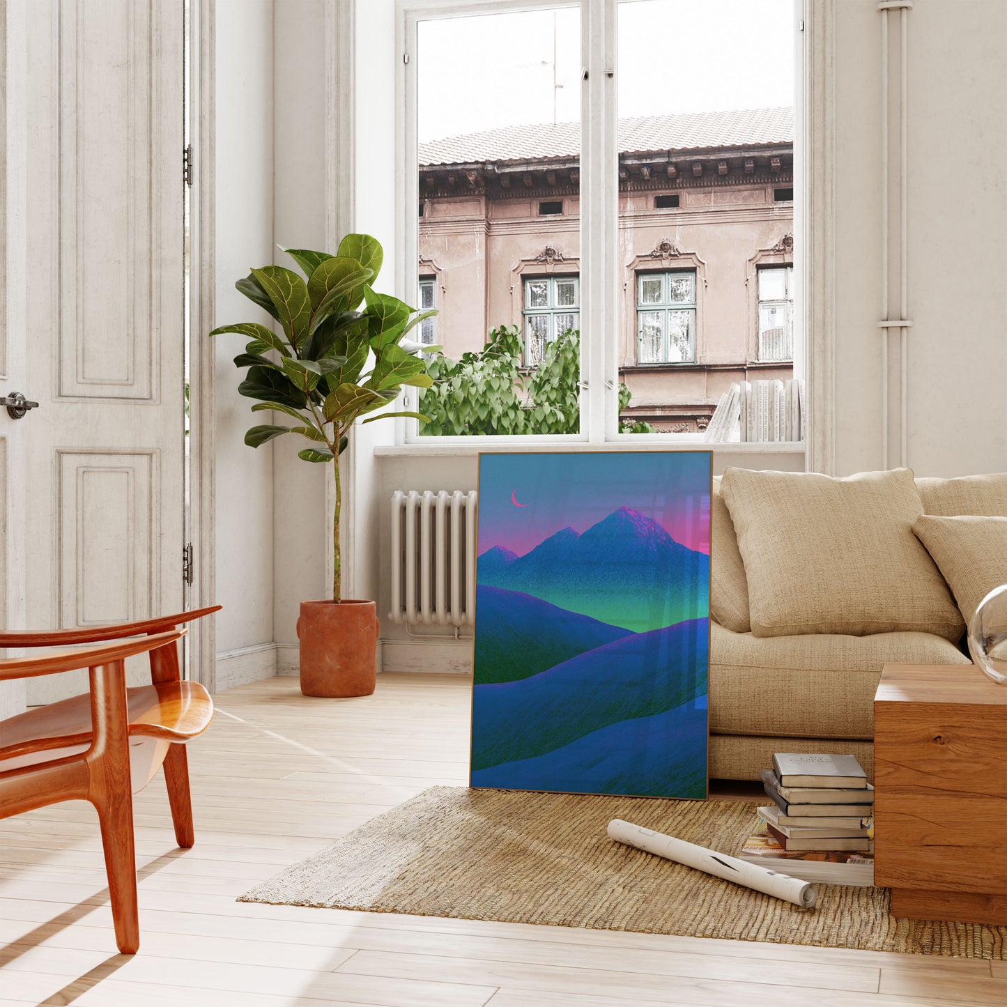 Neon Mountain Landscape Poster