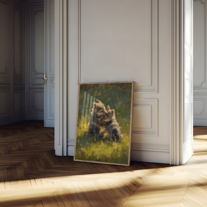 Corgi-valper i ville blomster-eng plakat
