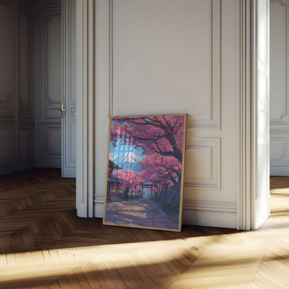 Póster de Cerezos en Flor del Monte Fuji