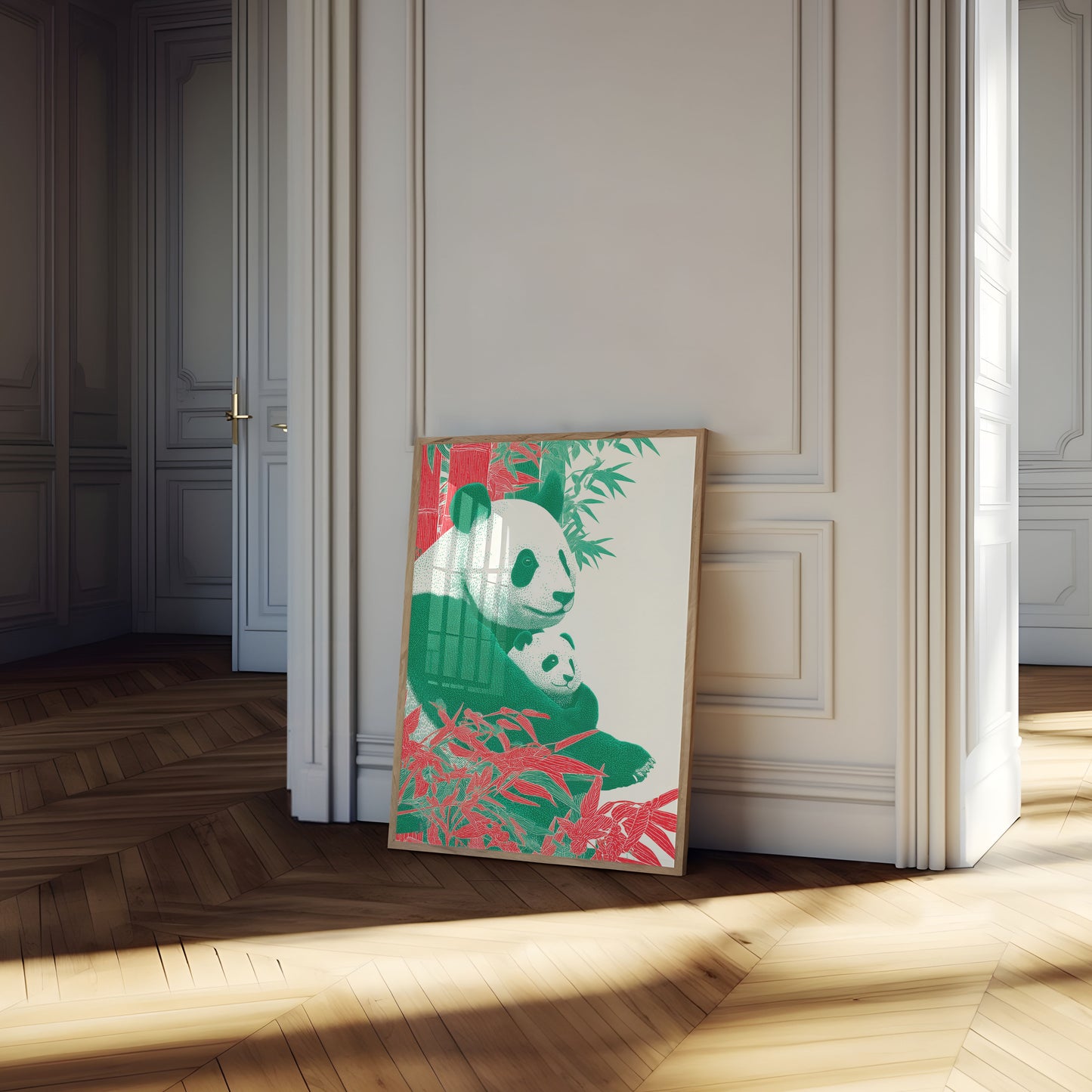 Panda Family Bamboo Grove Poster