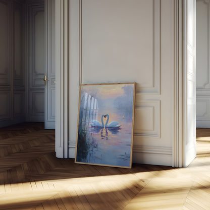 Swans in Misty Love Poster