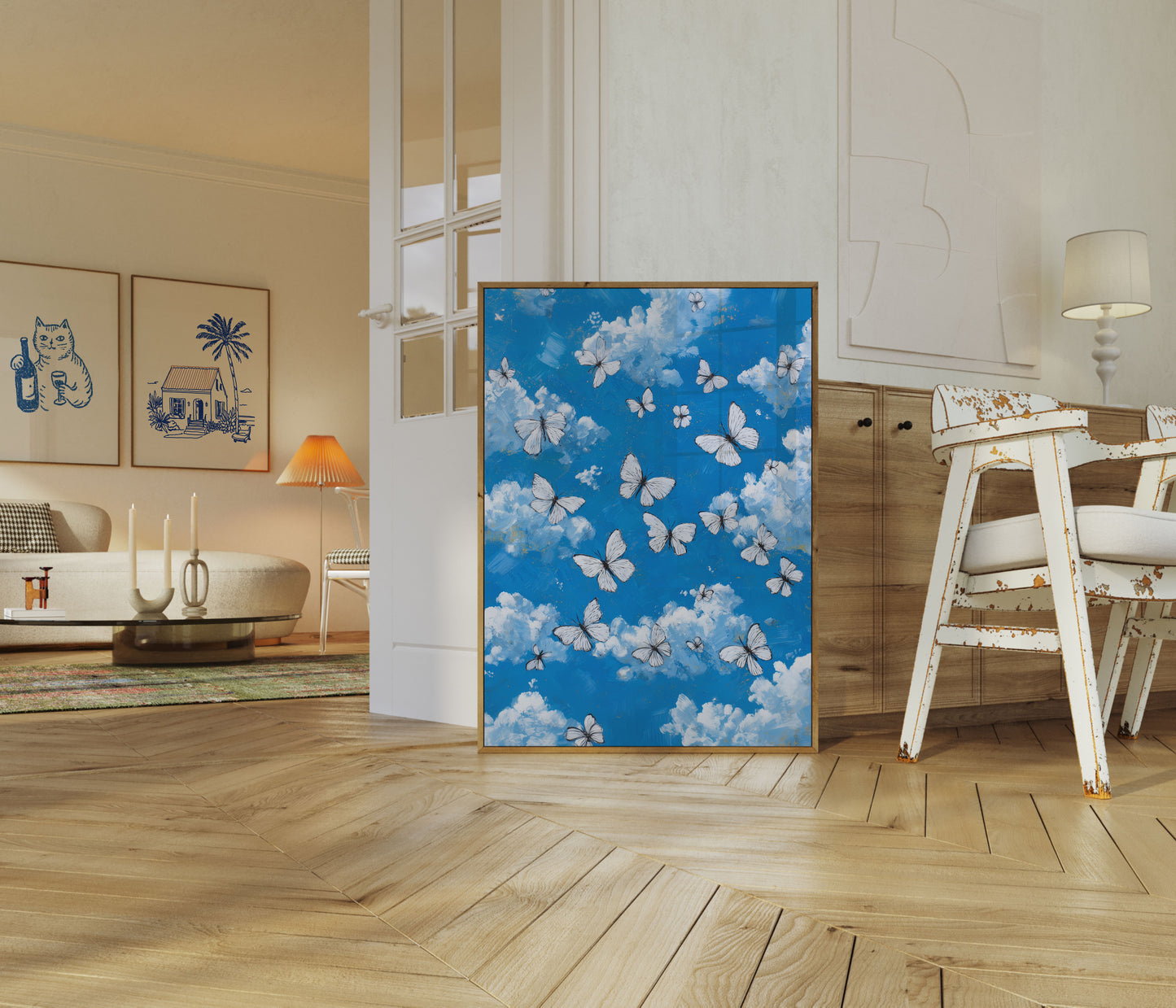 Hvide Sommerfugle Himmel Plakat