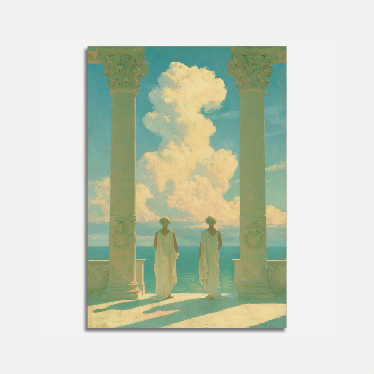 Classical Columns and Coastal Serenity Poster