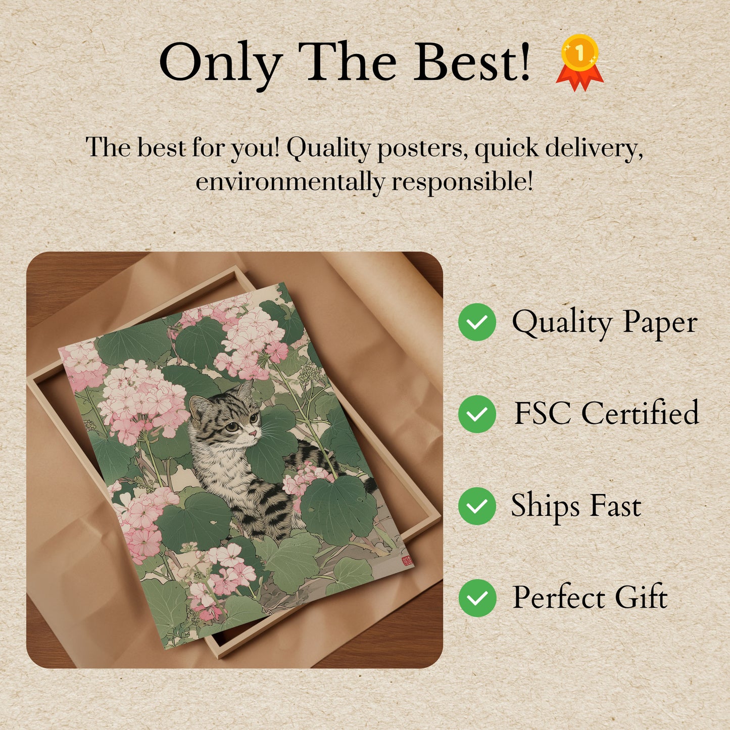 Gestipte Kat Tussen Geraniums Poster