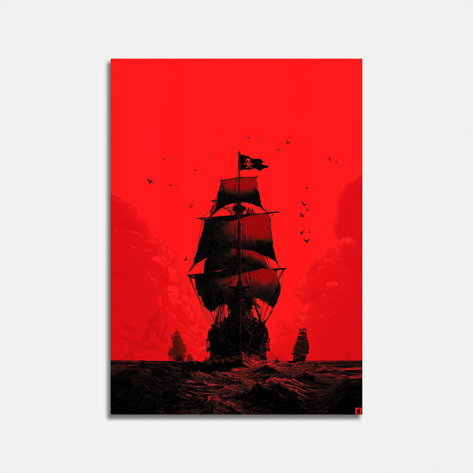 Blood Red Pirate Ship Poster