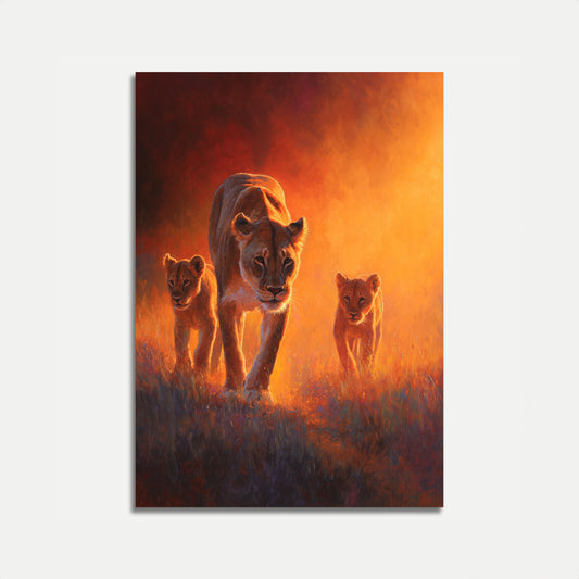 Póster de la Familia de Leones de la Sabana Dorada