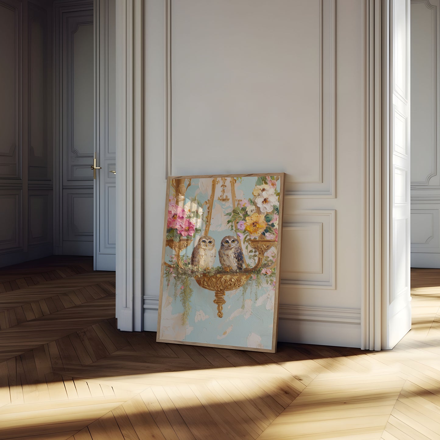 Ugler i blomsterhave plakat