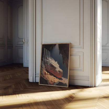 Dragon in Cave with Skulls Poster