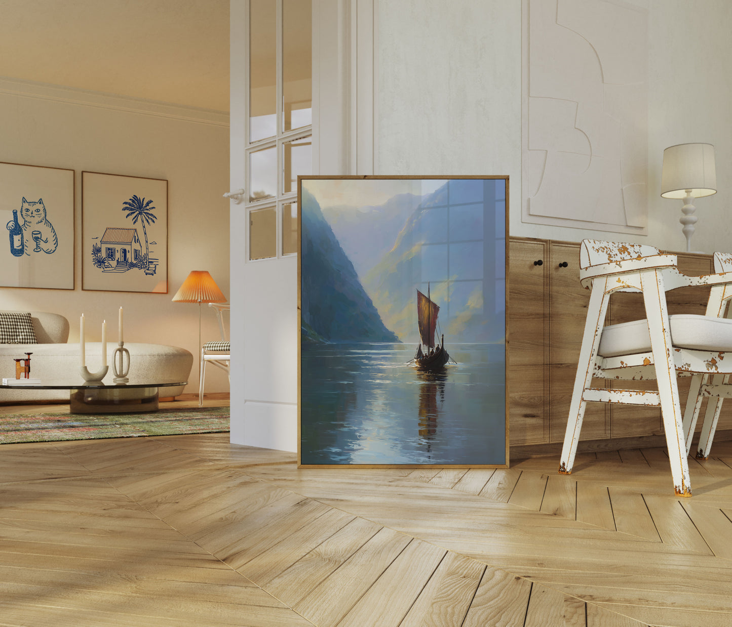 Viking Ship Mountain Fjord Poster