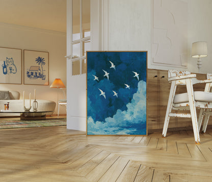 Birds Flying Over Ocean Poster