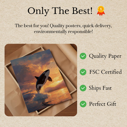 Majestic Orca Sunset Leap Poster