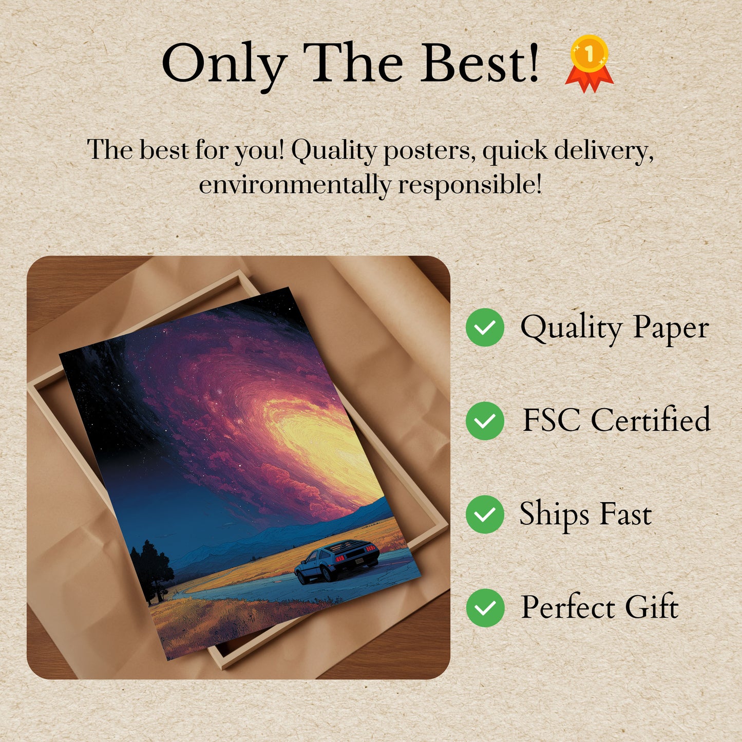 Plakat Retro Samochód i Kosmiczne Niebo