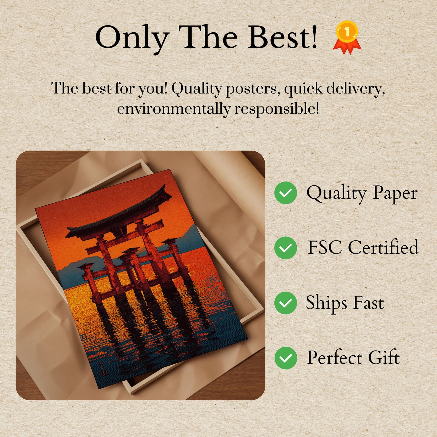 Cartel de Puesta de Sol de la Puerta Torii Japonesa