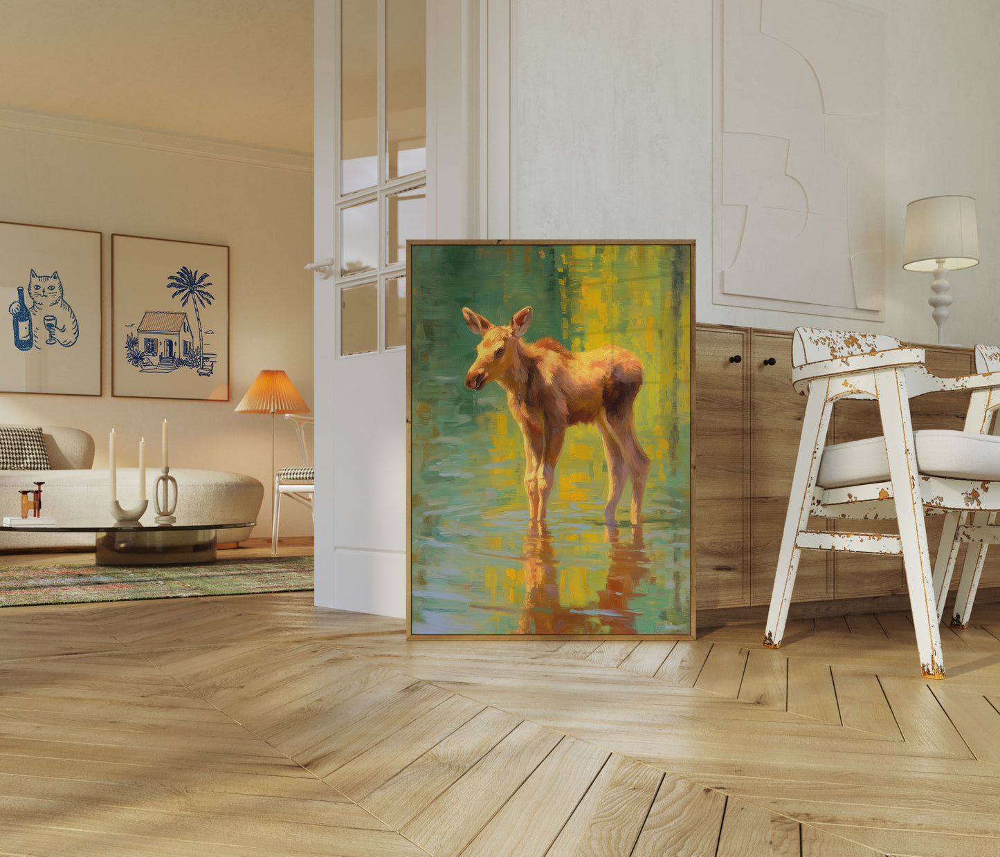 Ung Älg i Vatten Poster