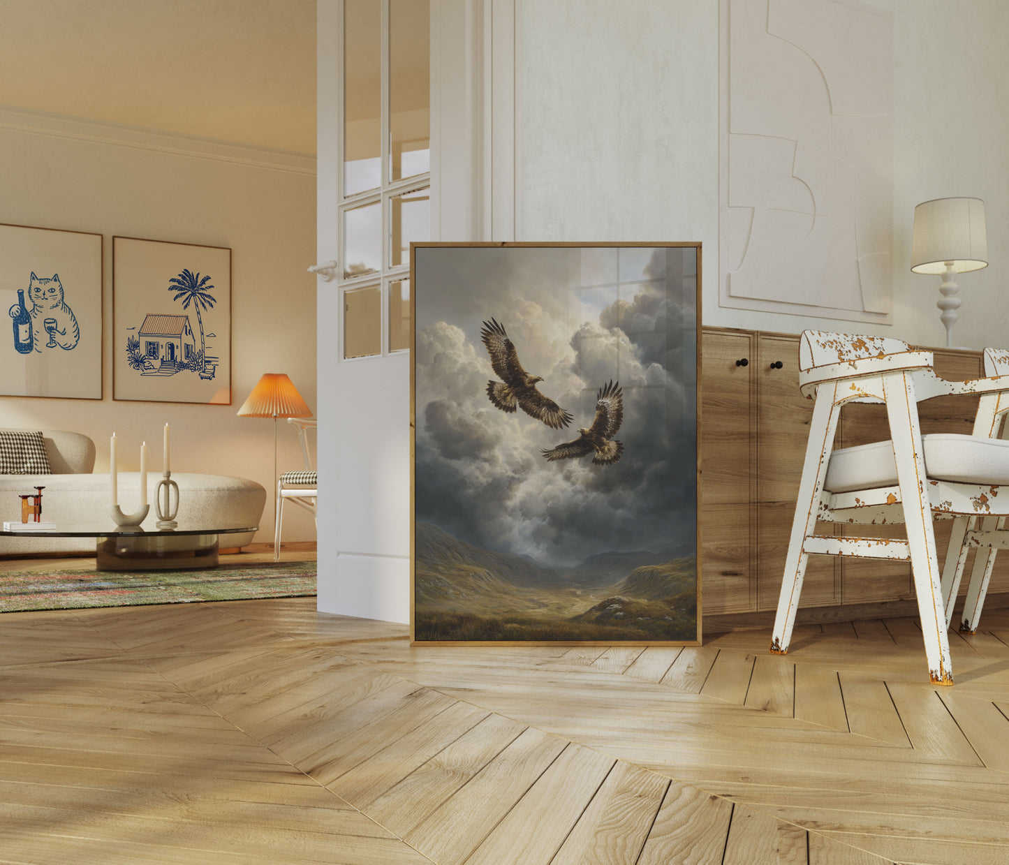 Póster de Águilas Volando a Través de las Nubes
