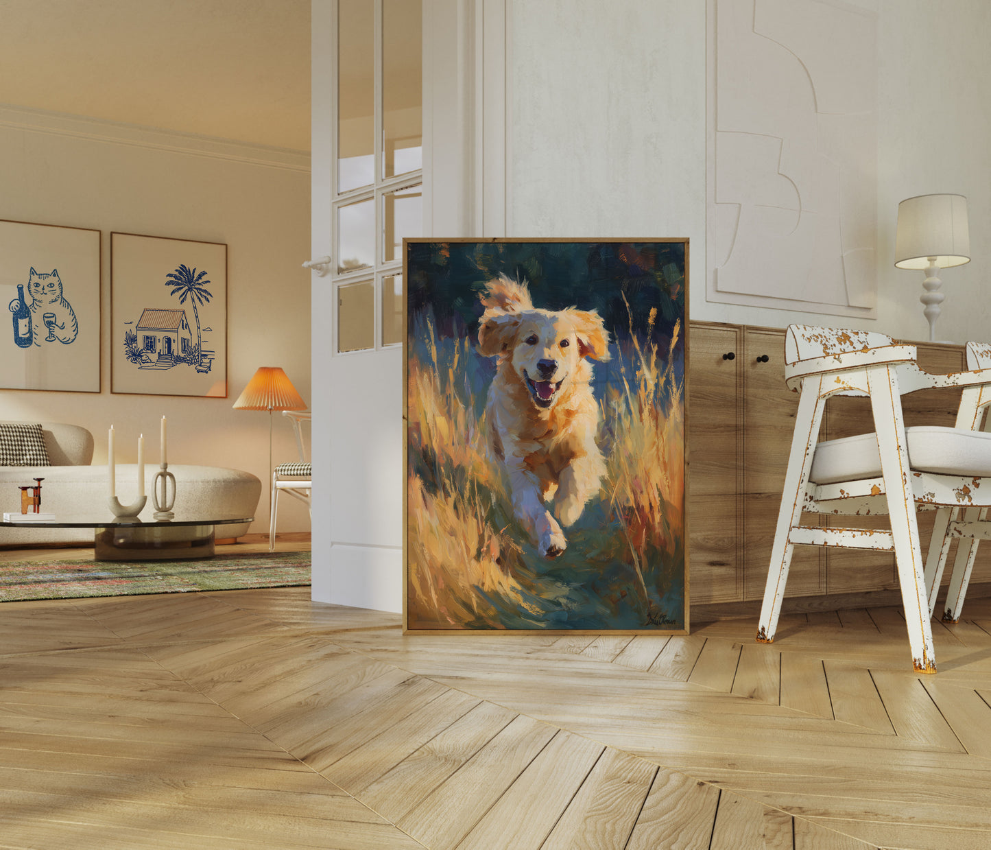 Golden Retriever Running Through Field Poster