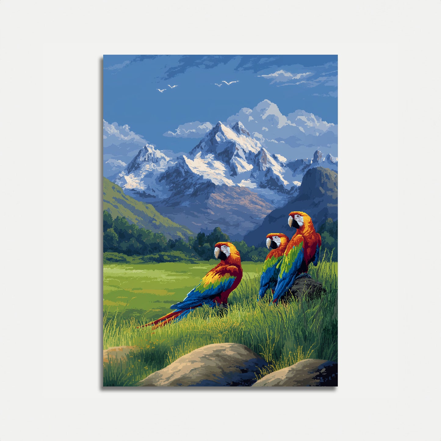 Affiche de Perroquets Aras en Prairie Alpine