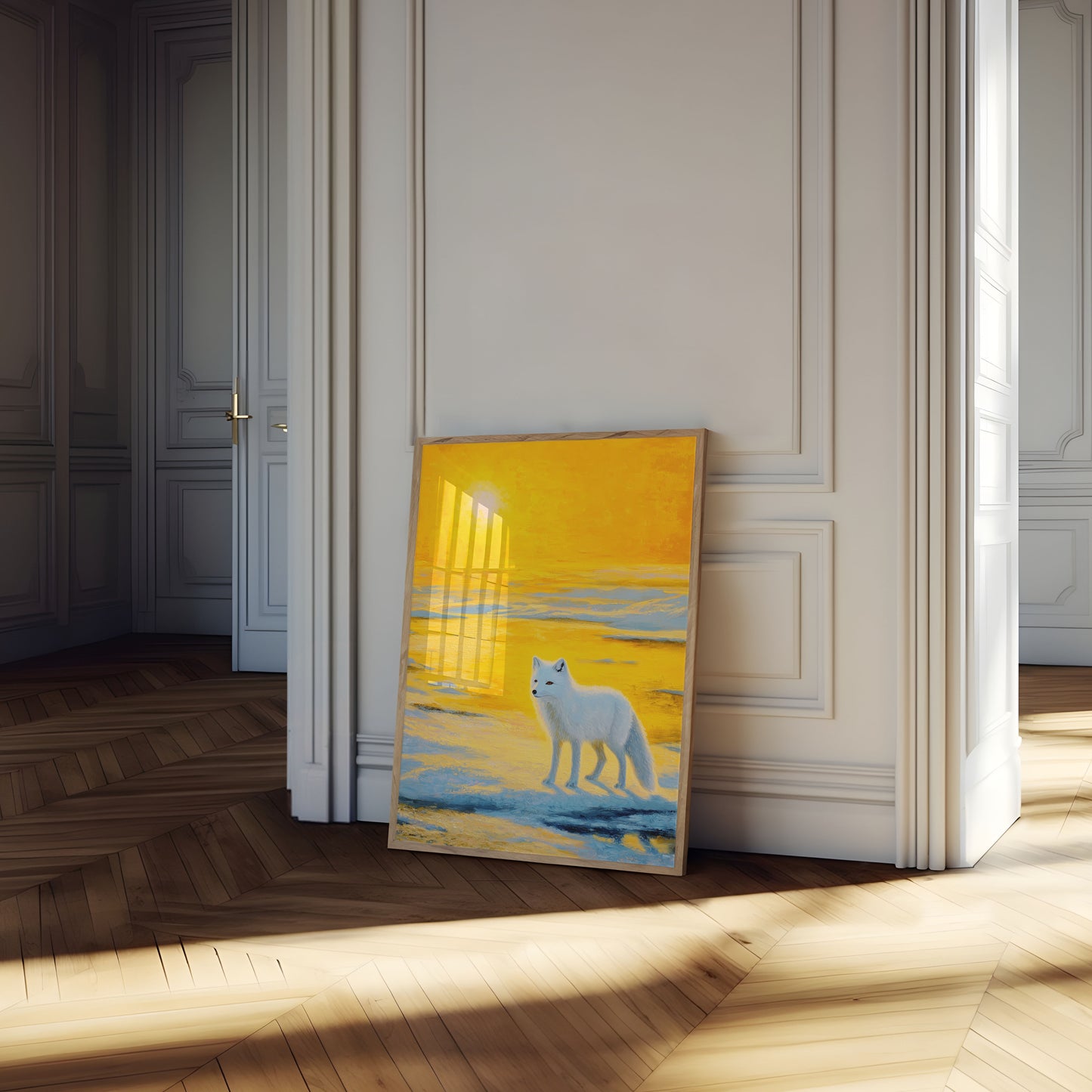 Póster Zorro Ártico Atardecer Dorado